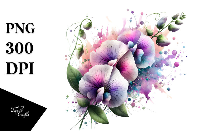 Sweet Pea Watercolor Splash, PNG example image 1
