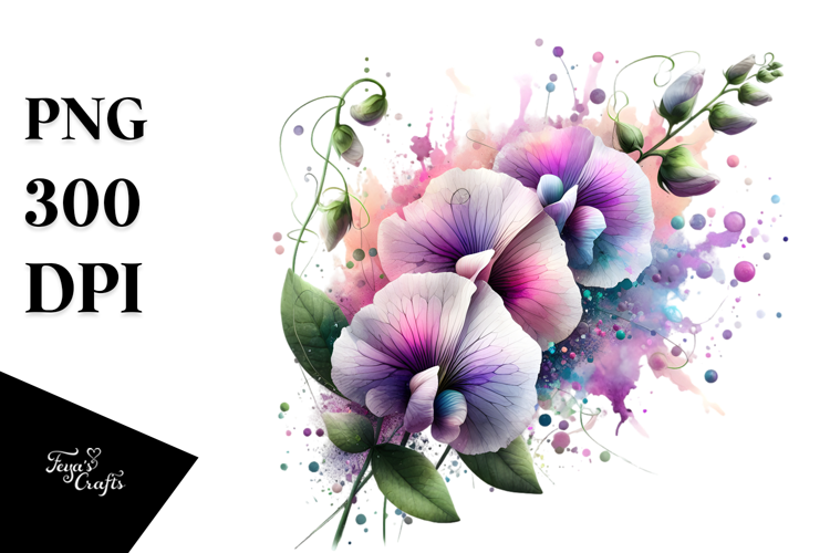 Sweet Pea Watercolor Splash, PNG