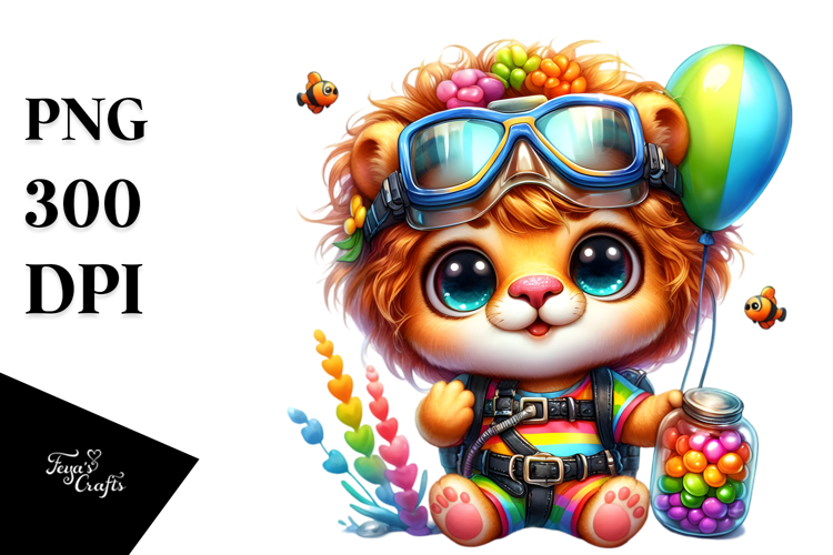 Playful Baby Lion in Scuba Suit