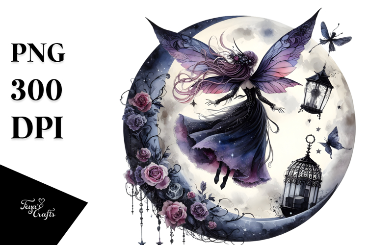 Gothic Fairy on the Moon Creative View from Back
