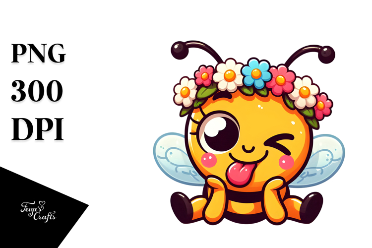 Playful Vector Art of Bee with Flower Crown, High-Res PNG