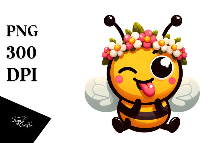 Playful Vector Art of Bee with Flower Crown, High-Res PNG