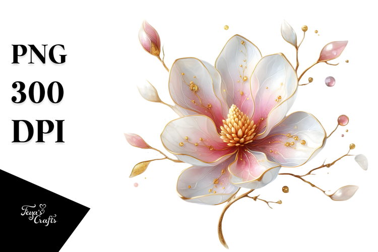 Magnolia with Golden Insertions, High-Res PNG