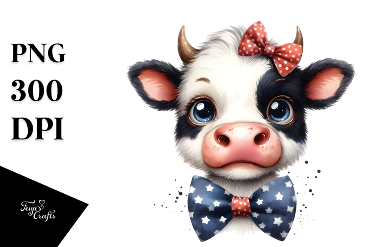 Funny Cow with Bow and Tie, High-Res PNG