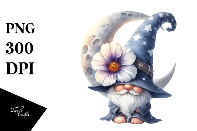 Cute Baby Gnome with Morning Glory PNG