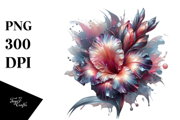 Glossy Gladiolus Watercolor Splash | Sublimation | Clipart