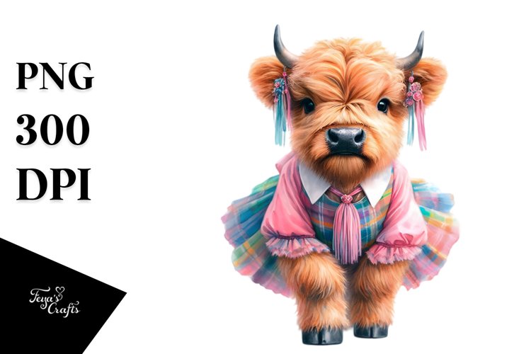 Colorful Baby Highland Cow Foxtrot PNG example image 1