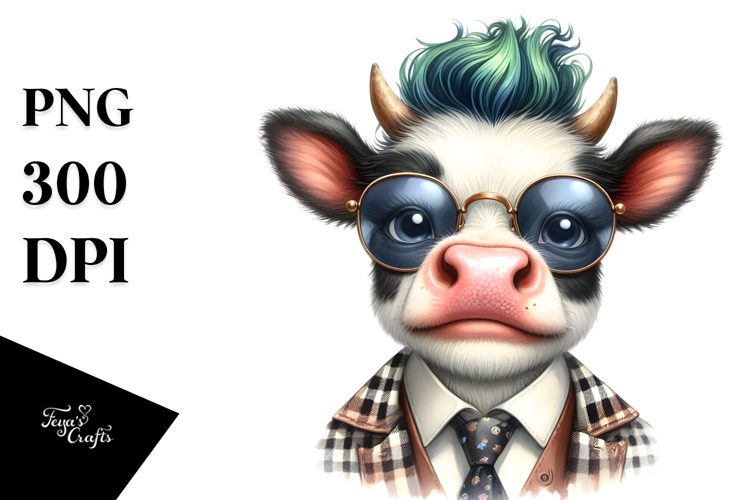 Funny Baby Cow with Cool Hair, Transparent PNG