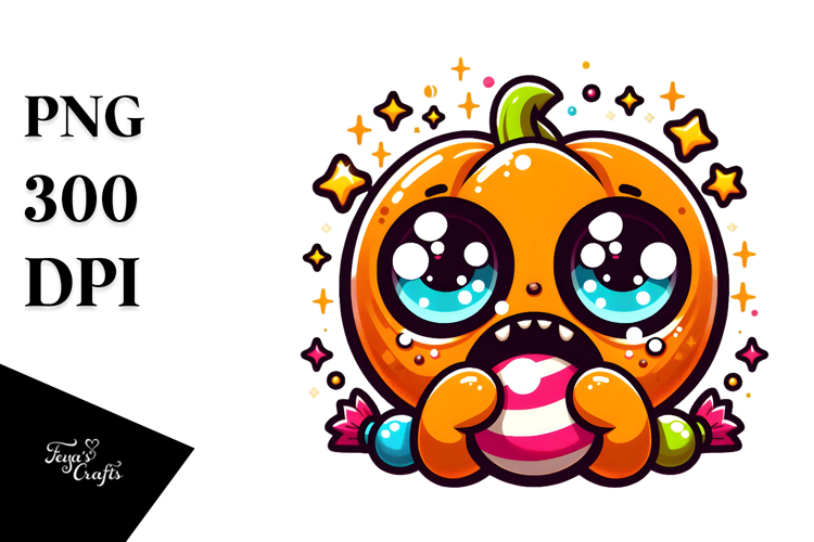 Adorable Pumpkin Monster with Candy PNG