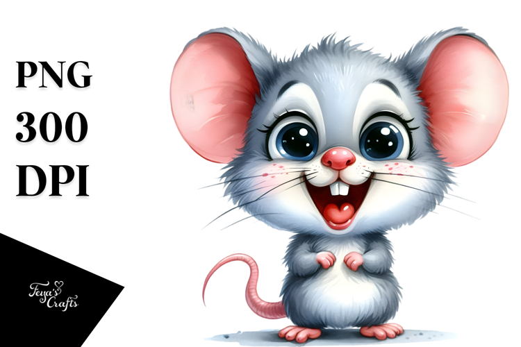 Watercolor Baby Mouse Standing Excited Sublimation Clipart
