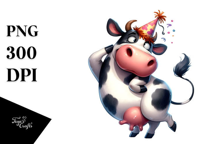 Cartoony Watercolor Cow Dancing with Dramatic Sass, High-Res