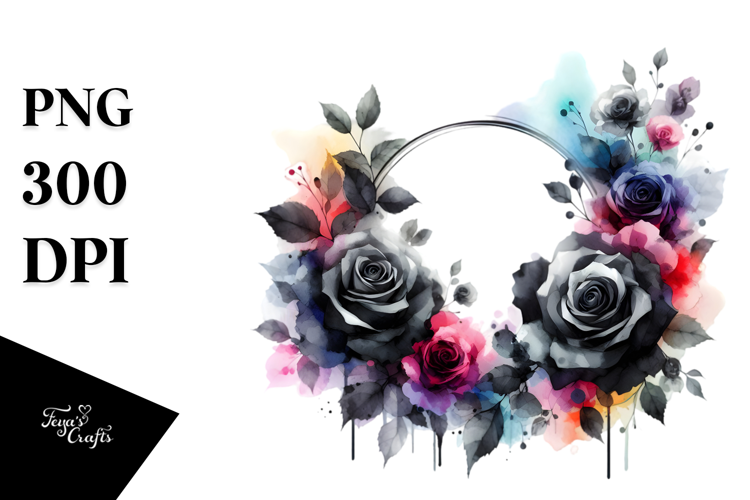 Colorful Watercolor Abstract with Black Roses | Sublimation