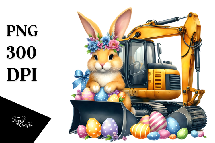 Joyous Bunny with Excavator, Transparent PNG
