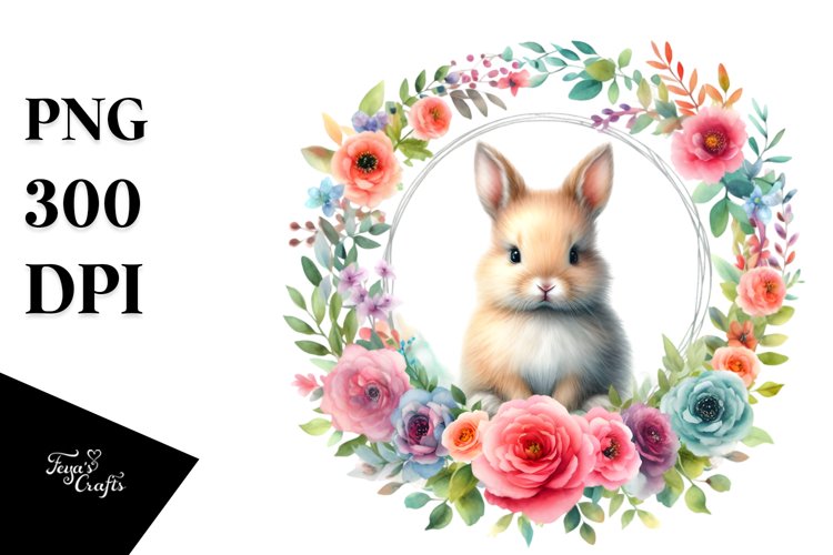 Vibrant Baby Bunny Floral Frame Clipart