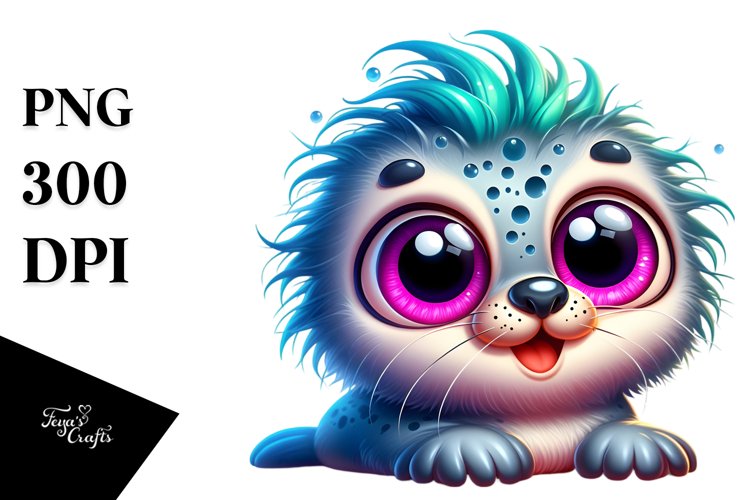 Colorful Baby Seal & Crazy Hair | Sublimation | Clipart example image 1