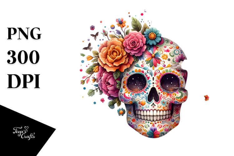 Colorful Skull with Splashes PNG