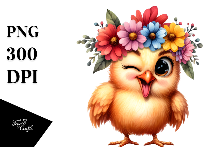 Cute Chicken with Flower Crown PNG