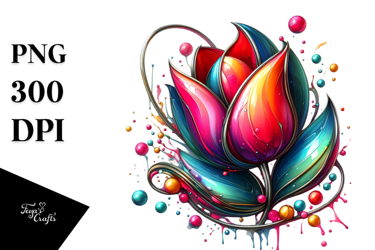 Glossy Tulip Watercolor Splash, PNG