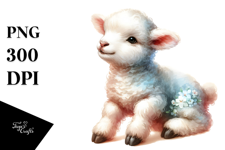 Digital Watercolor Cute Baby Lamb Big Eyes PNG