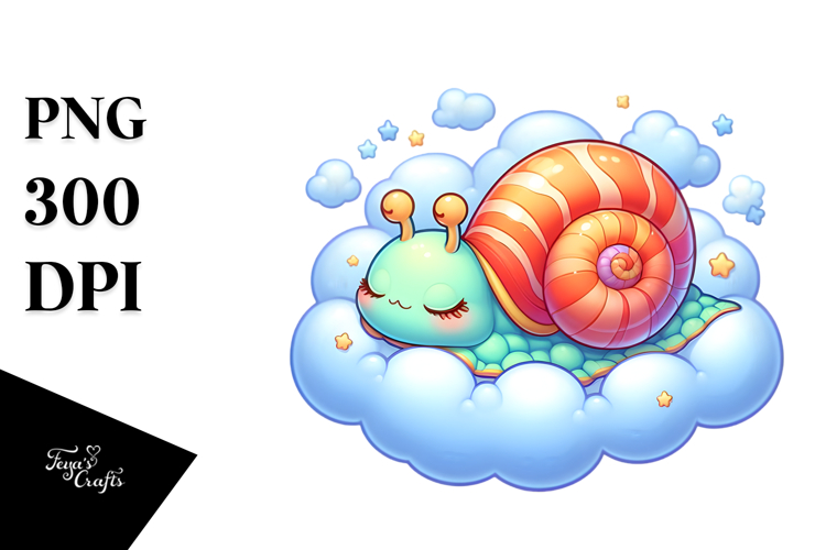 Baby Snail Sleeping on the Cloud Clipart