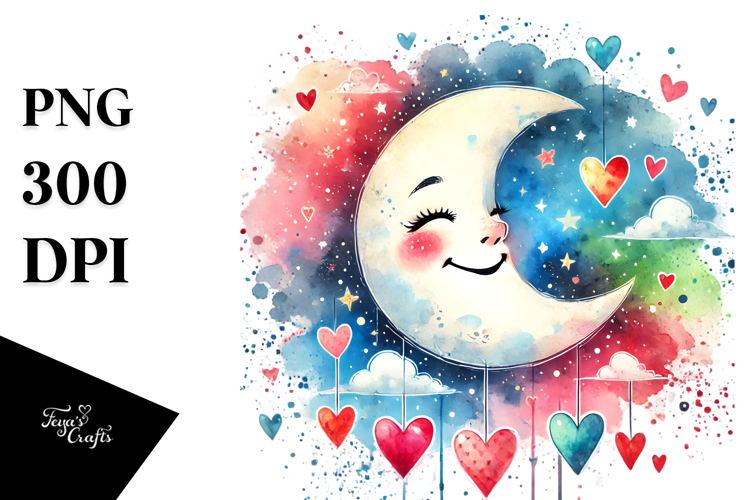 Colorful Smiling Moon PNG