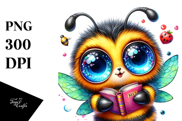 Cute Baby Bee Wearing Book PNG