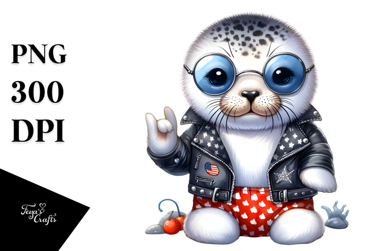 Cute Baby Seal with Rocker Look PNG