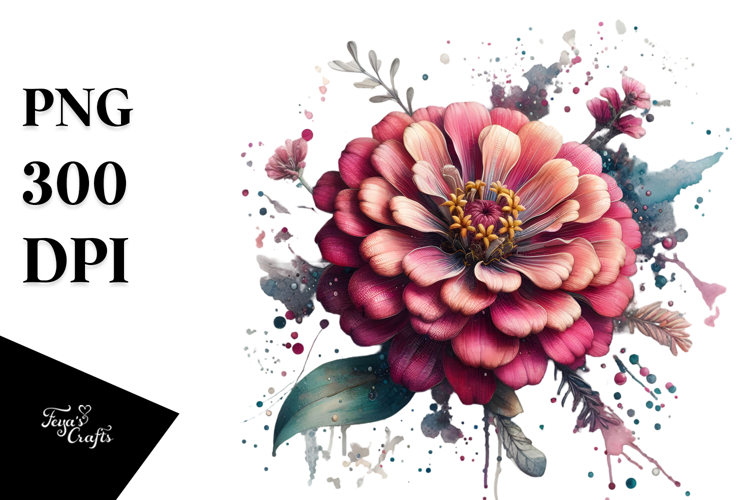 Zinnia Watercolor Splash, PNG