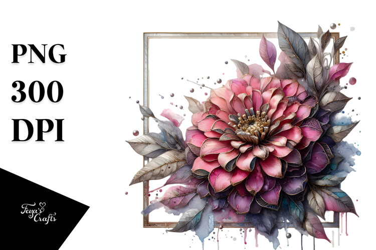 Zinnia Watercolor Splash, PNG example image 1