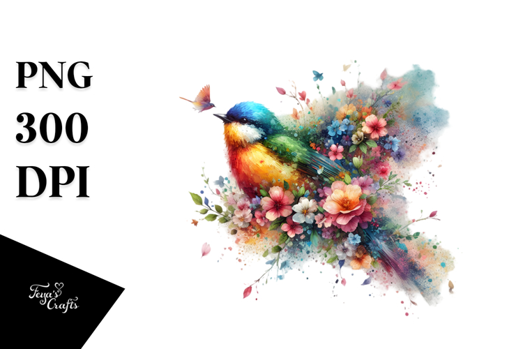 Abstract Bird in Spring Flowers, Artistic PNG example image 1