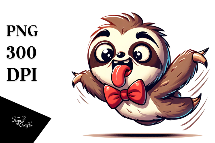 Goofy Cartoon Sloth with Bow Tie PNG