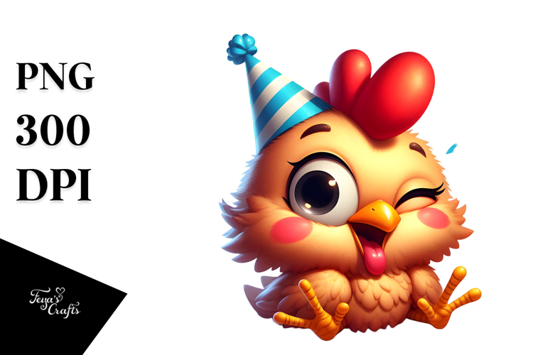 Ridiculously Cute Chicken with Party Hat PNG