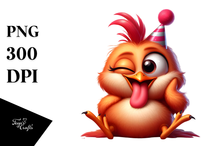 Ridiculously Cute Chicken with Party Hat PNG