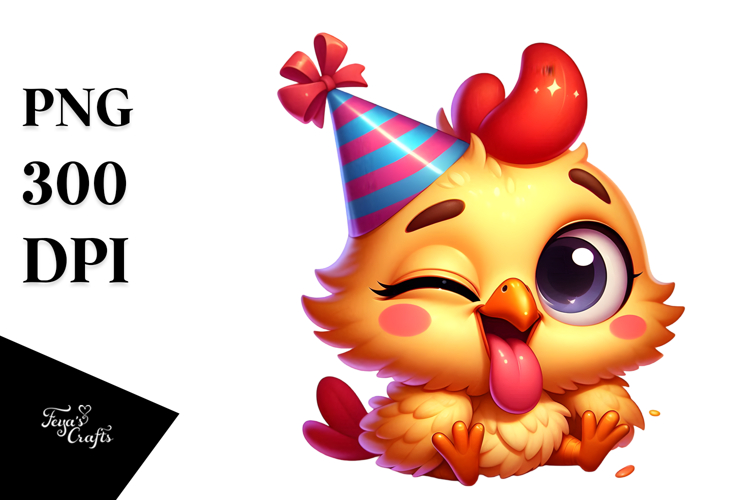Ridiculously Cute Chicken with Party Hat PNG