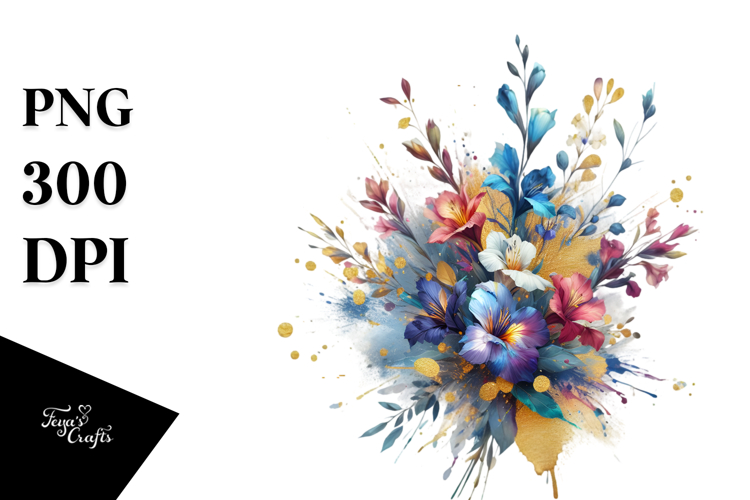Watercolor Abstract Vibrant Bouquet with Lobelia |