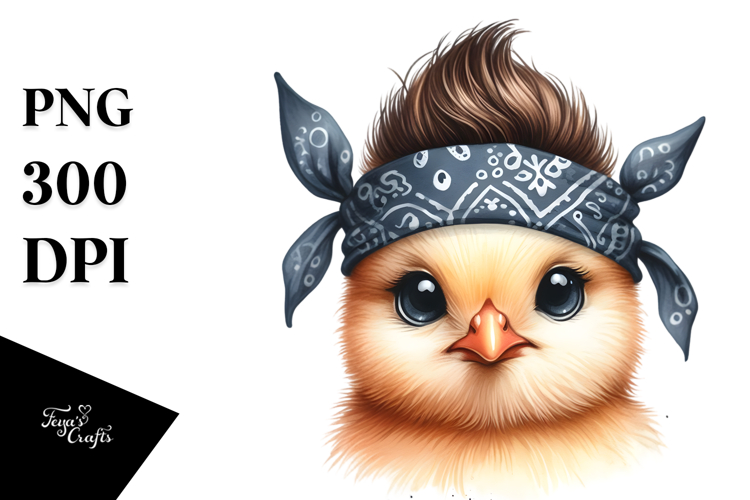 Baby Chick Portrait with Bandana | Watercolor Clipart