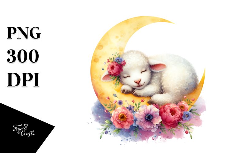 Wimsical Lamb Sleeping on the Moon Clipart