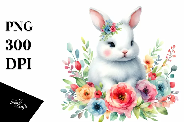 Colorful Watercolor Baby Rabbit Floral | Sublimation |