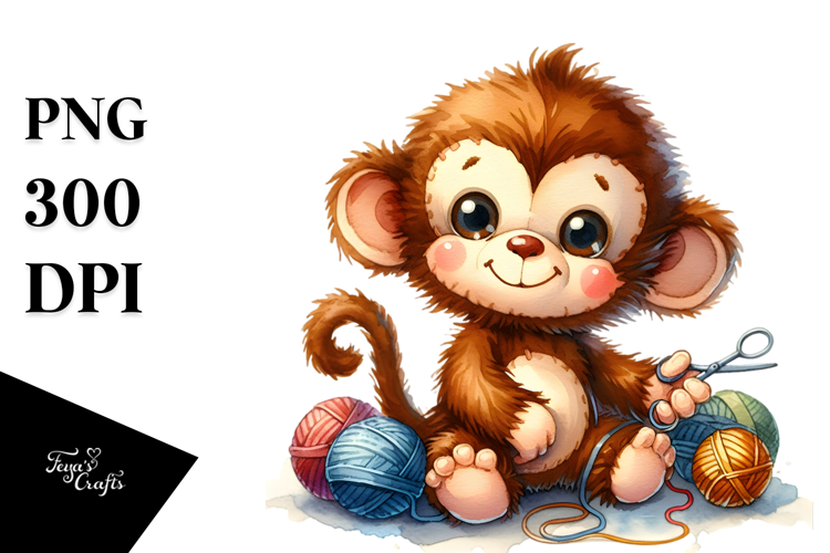 Small Vibrant Watercolor Plush Monkey | Sublimation |
