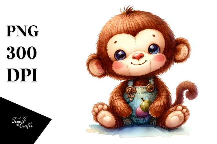 Small Vibrant Watercolor Plush Monkey | Sublimation |