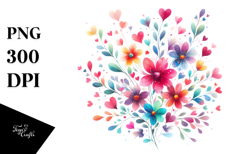 Colorful Simple Flower with Heart Petals PNG