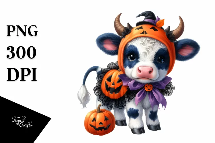Watercolor Baby Cow Dressed for Halloween |