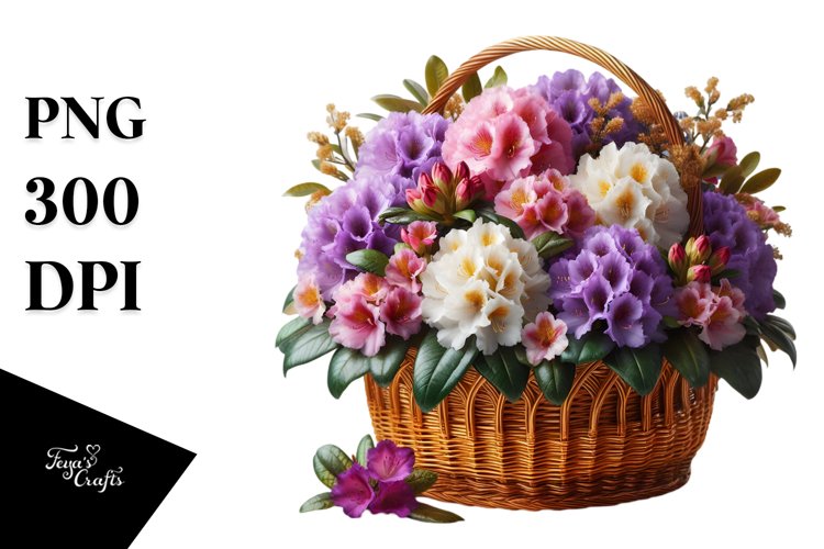 Shiny Basket with Large Rhododendron | Sublimation,Clipart example image 1