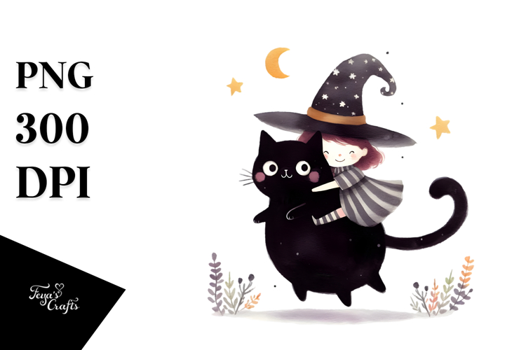 Funny Witch with Cat, Transparent PNG