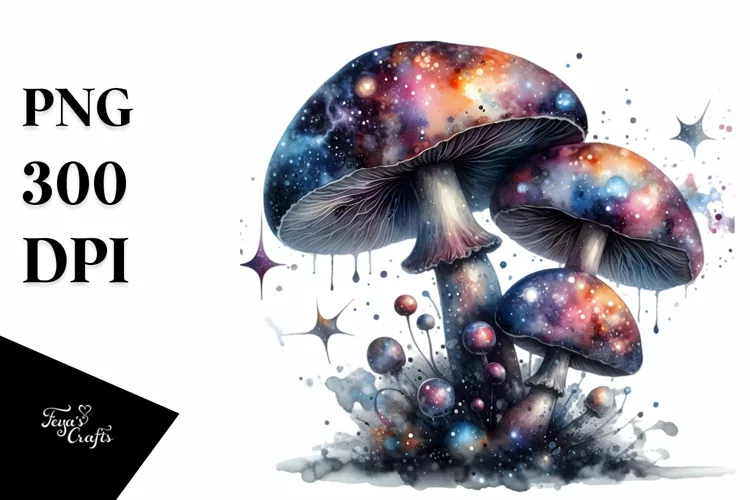 Detailed Glossy Mushroom Watercolor