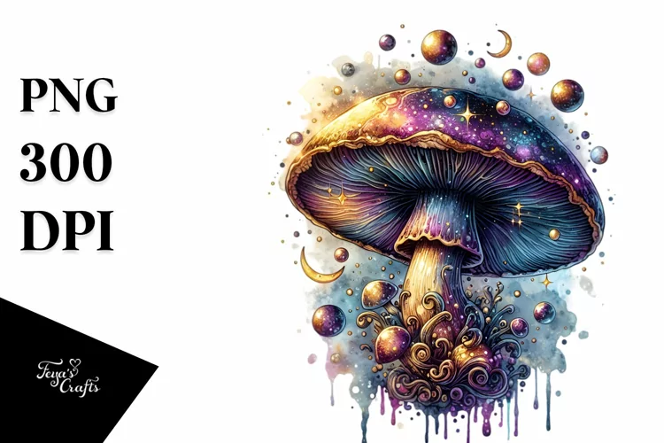 Detailed Glossy Mushroom Watercolor