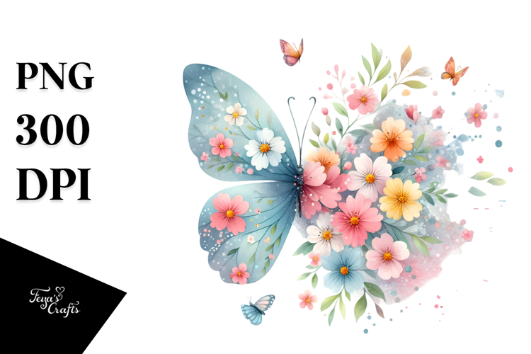 Spring Flowers Butterfly, Artistic PNG