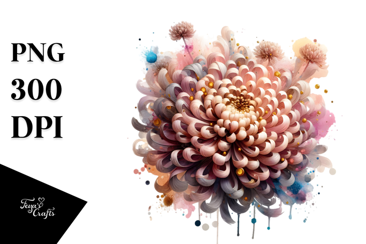 Chrysanthemum Abstract with Golden Inserts, Transparent PNG