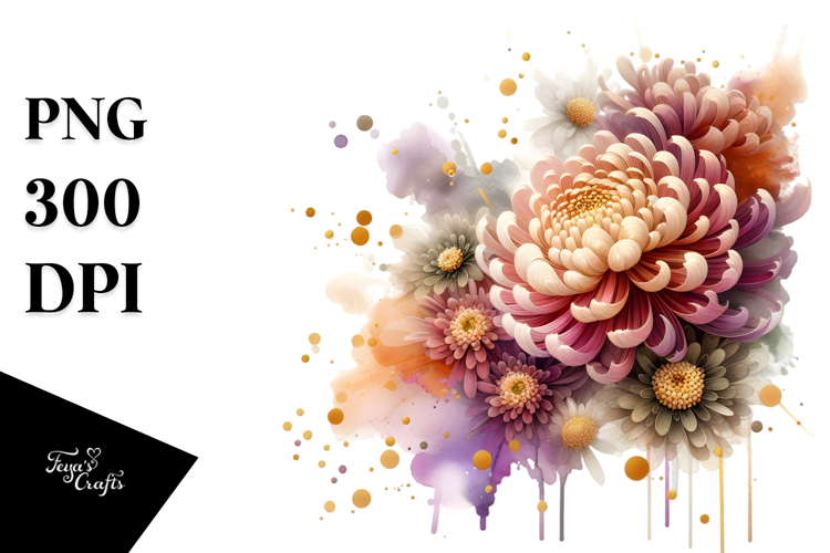 Chrysanthemum Abstract with Golden Inserts, Transparent PNG