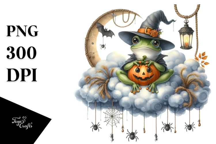 Watercolor Frog for Halloween, High-Res PNG